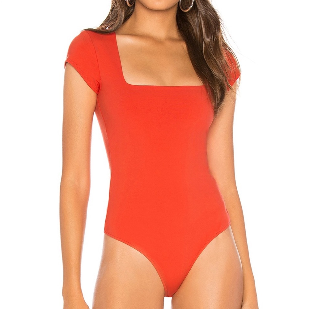Free People Square Neck Short Sleeve Bodysuit - Bright Red